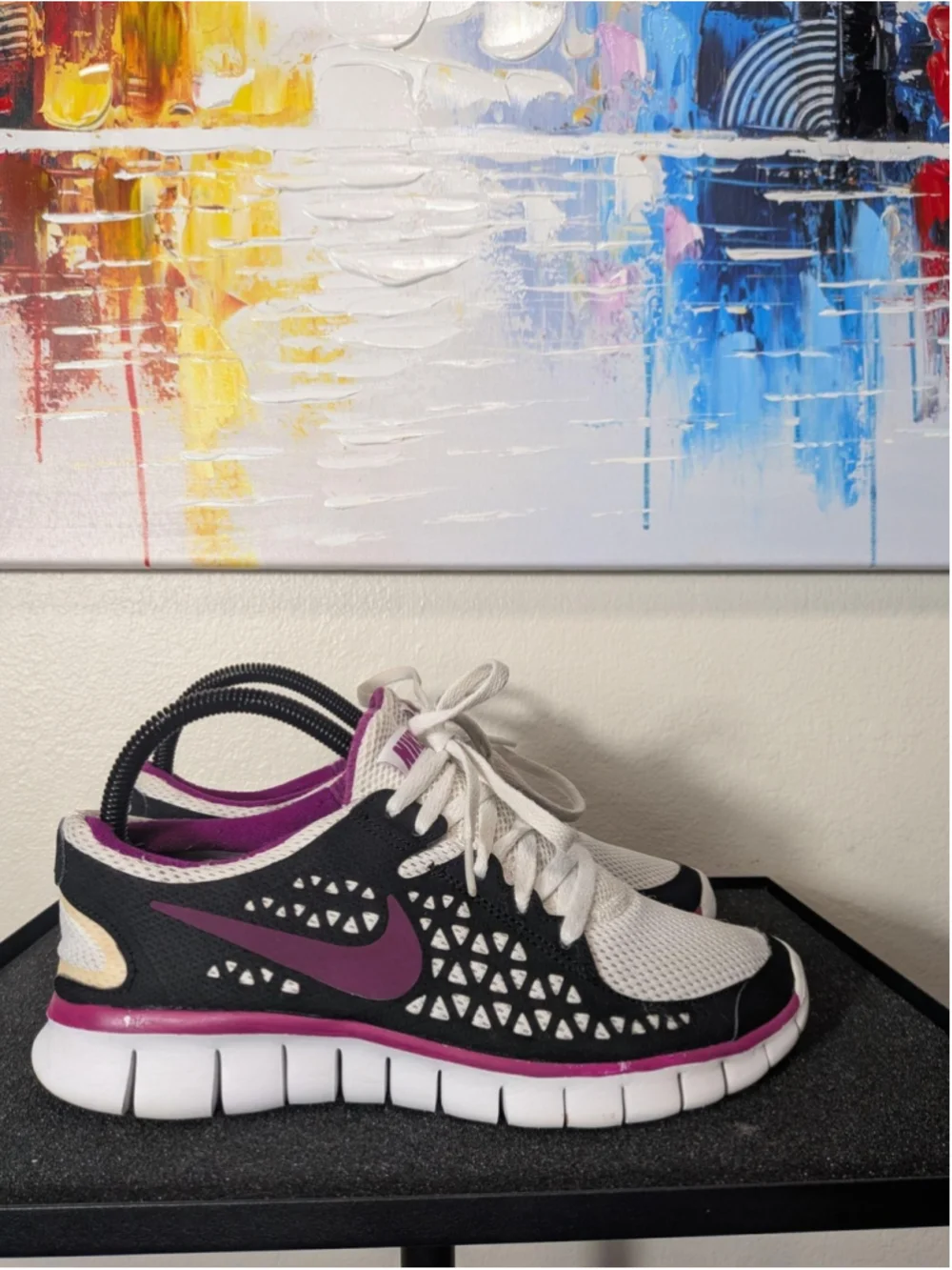 Nike Free Run Shoes Womens Size 7.5 White Black Pink Sneakers 395914-161